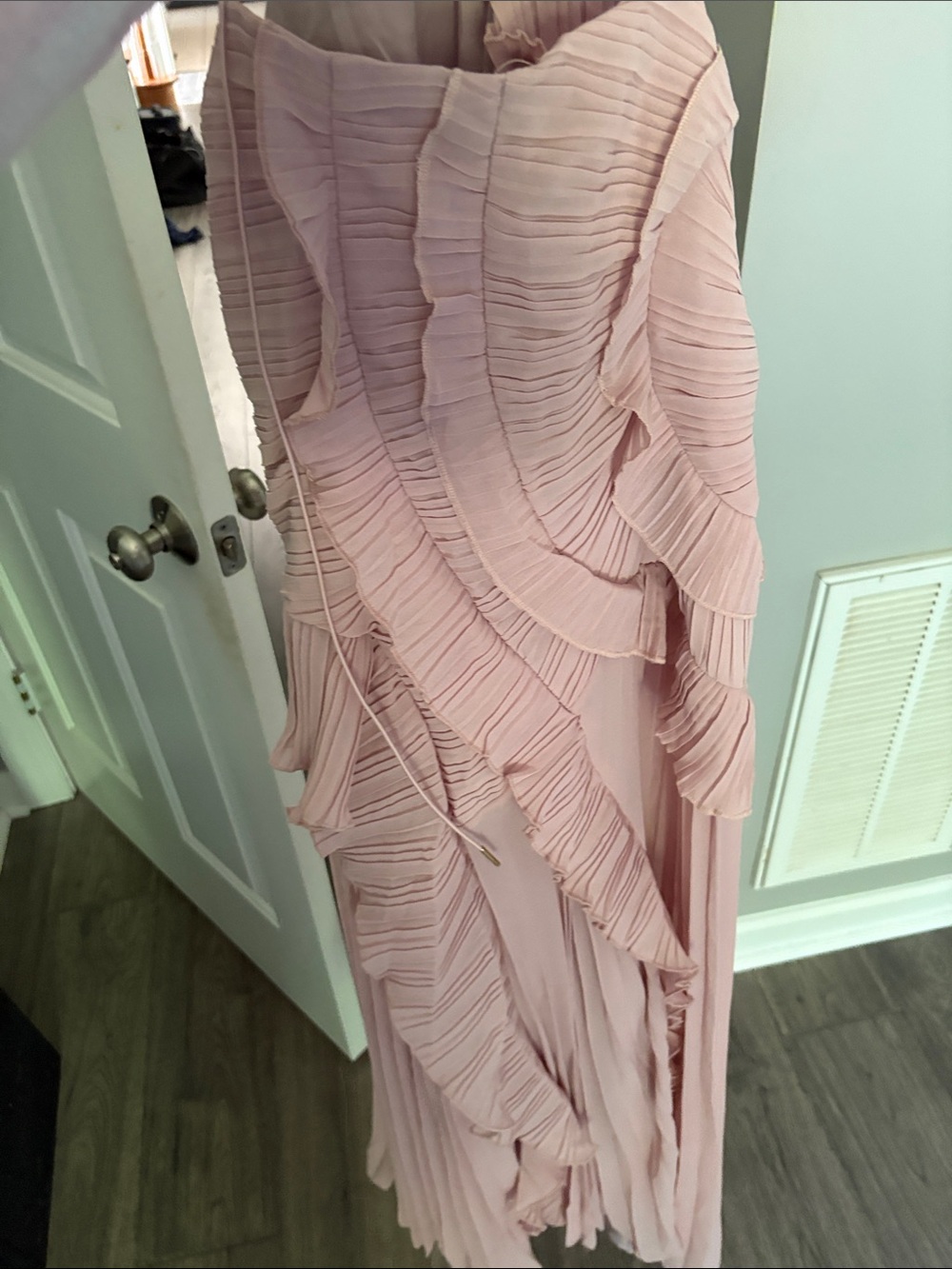 Elegant Pink One-Shoulder Ruffle Pleated Dress - Picture 5 of 5